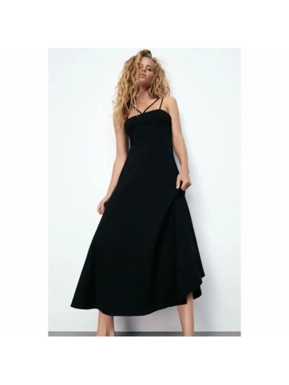 Zara black linen blend corset midi dress